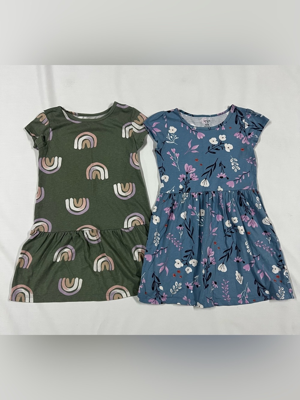 Carters Size 7 Rainbow and Floral Short Sleeve Dresses